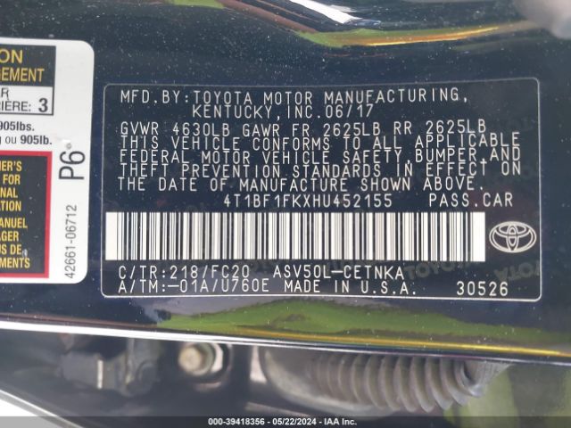 Photo 8 VIN: 4T1BF1FKXHU452155 - TOYOTA CAMRY 