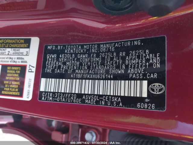 Photo 8 VIN: 4T1BF1FKXHU626144 - TOYOTA CAMRY 