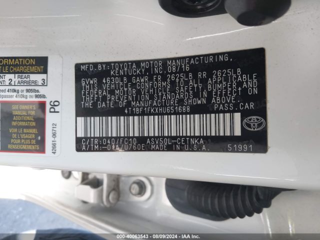 Photo 8 VIN: 4T1BF1FKXHU651688 - TOYOTA CAMRY 