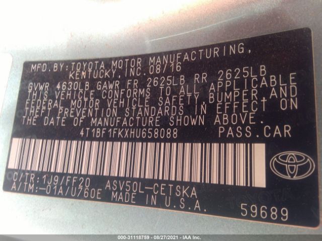 Photo 8 VIN: 4T1BF1FKXHU658088 - TOYOTA CAMRY 