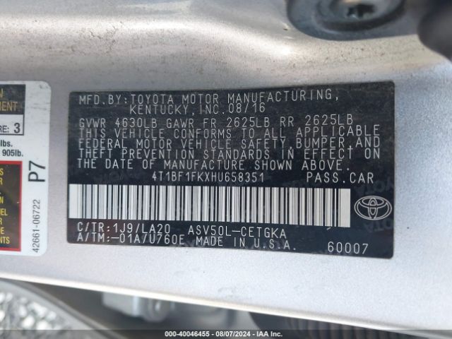 Photo 8 VIN: 4T1BF1FKXHU658351 - TOYOTA CAMRY 