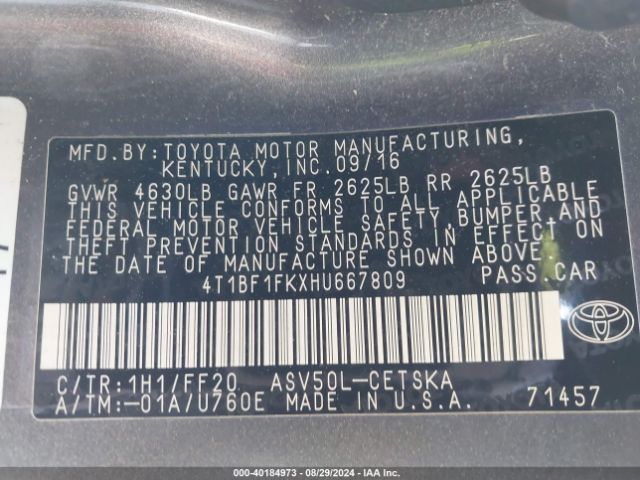 Photo 8 VIN: 4T1BF1FKXHU667809 - TOYOTA CAMRY 