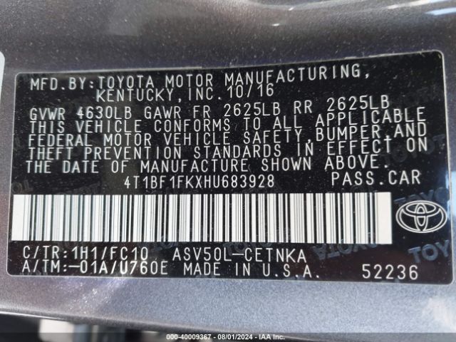 Photo 8 VIN: 4T1BF1FKXHU683928 - TOYOTA CAMRY 