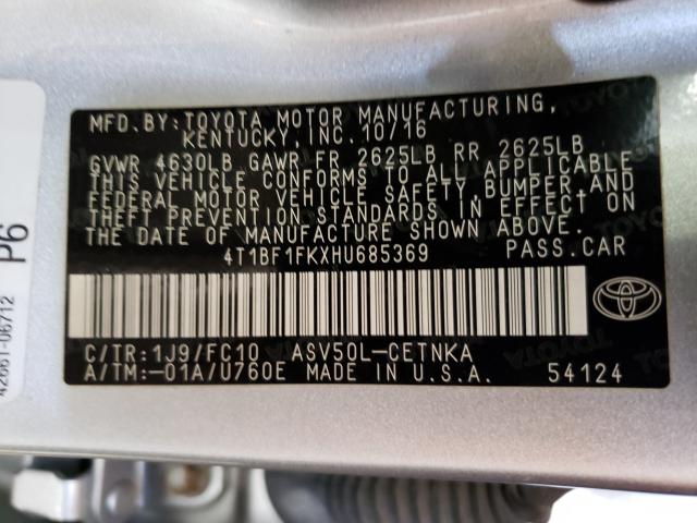 Photo 9 VIN: 4T1BF1FKXHU685369 - TOYOTA CAMRY LE 