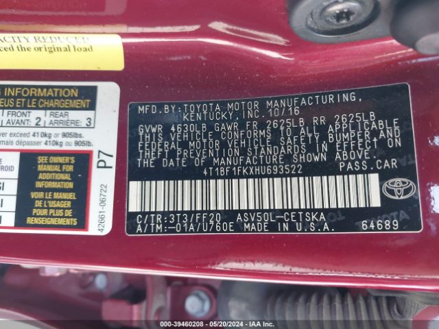 Photo 8 VIN: 4T1BF1FKXHU693522 - TOYOTA CAMRY 