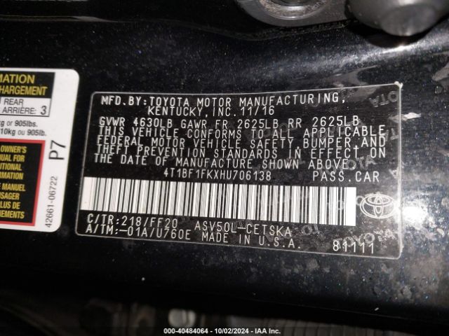 Photo 8 VIN: 4T1BF1FKXHU706138 - TOYOTA CAMRY 