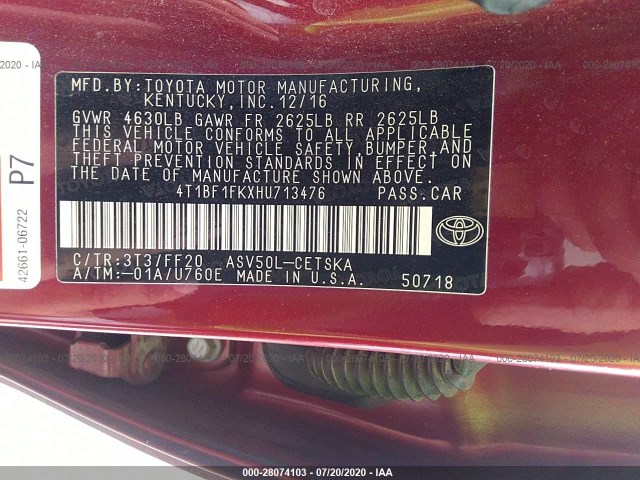 Photo 8 VIN: 4T1BF1FKXHU713476 - TOYOTA CAMRY 