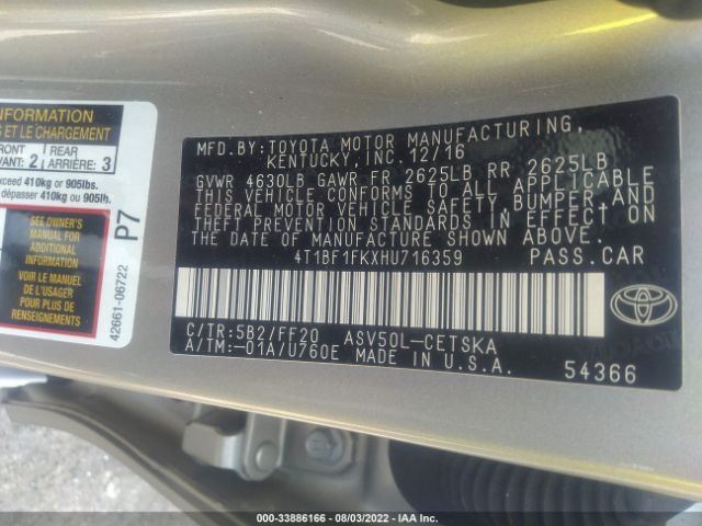 Photo 8 VIN: 4T1BF1FKXHU716359 - TOYOTA CAMRY 