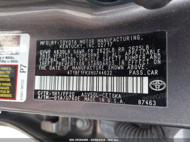 Photo 8 VIN: 4T1BF1FKXHU744632 - TOYOTA CAMRY 