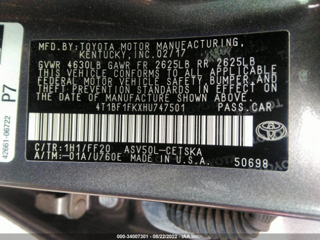 Photo 8 VIN: 4T1BF1FKXHU747501 - TOYOTA CAMRY 