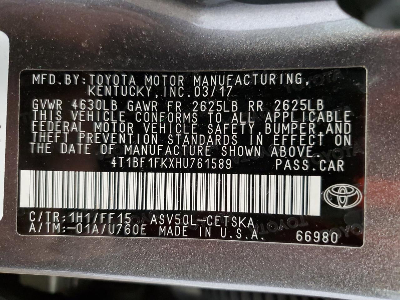 Photo 12 VIN: 4T1BF1FKXHU761589 - TOYOTA CAMRY 