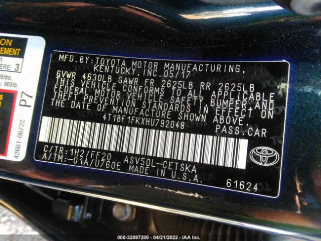 Photo 8 VIN: 4T1BF1FKXHU792048 - TOYOTA CAMRY 