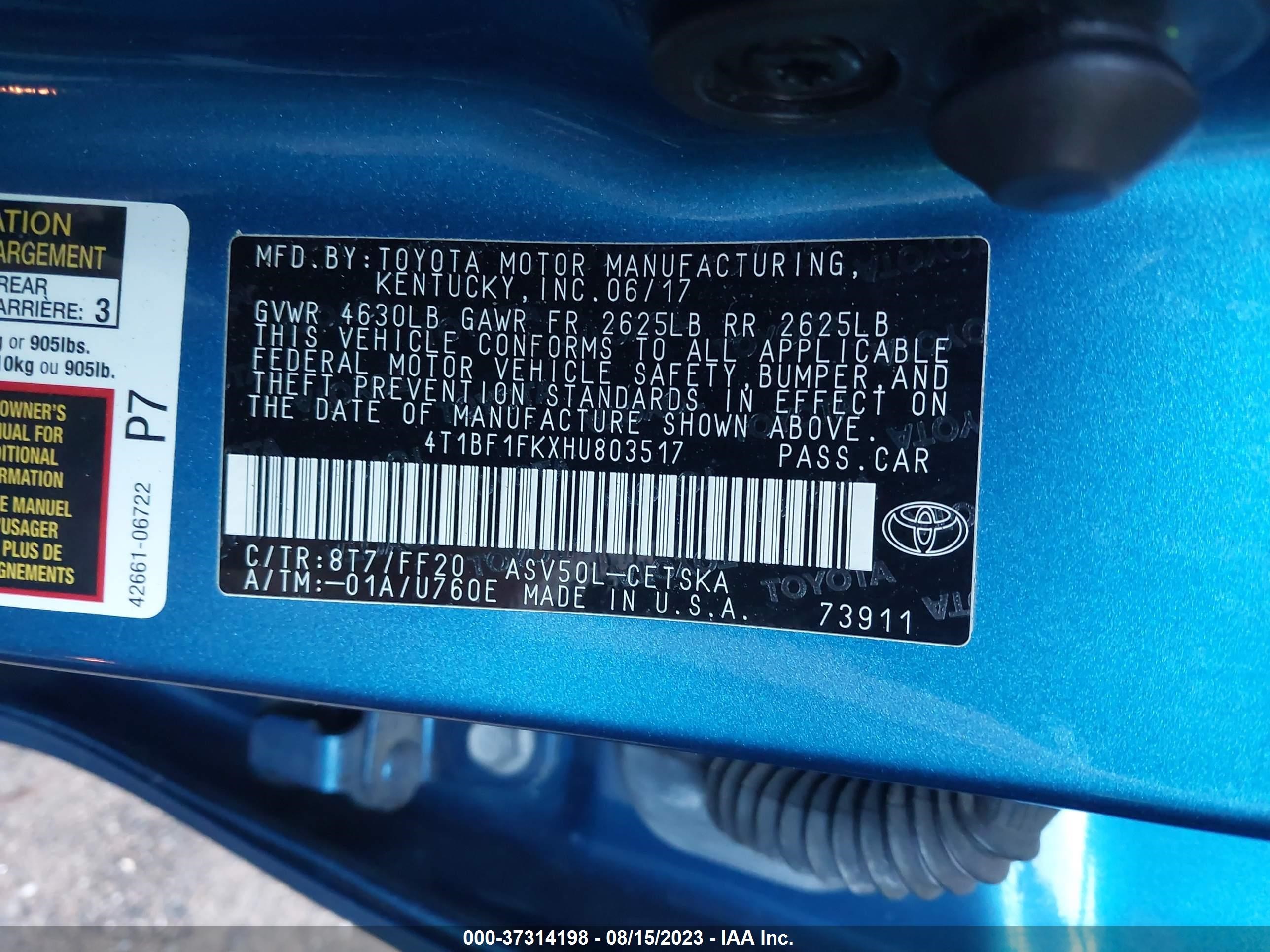 Photo 8 VIN: 4T1BF1FKXHU803517 - TOYOTA CAMRY 