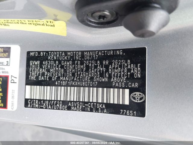 Photo 8 VIN: 4T1BF1FKXHU807017 - TOYOTA CAMRY 