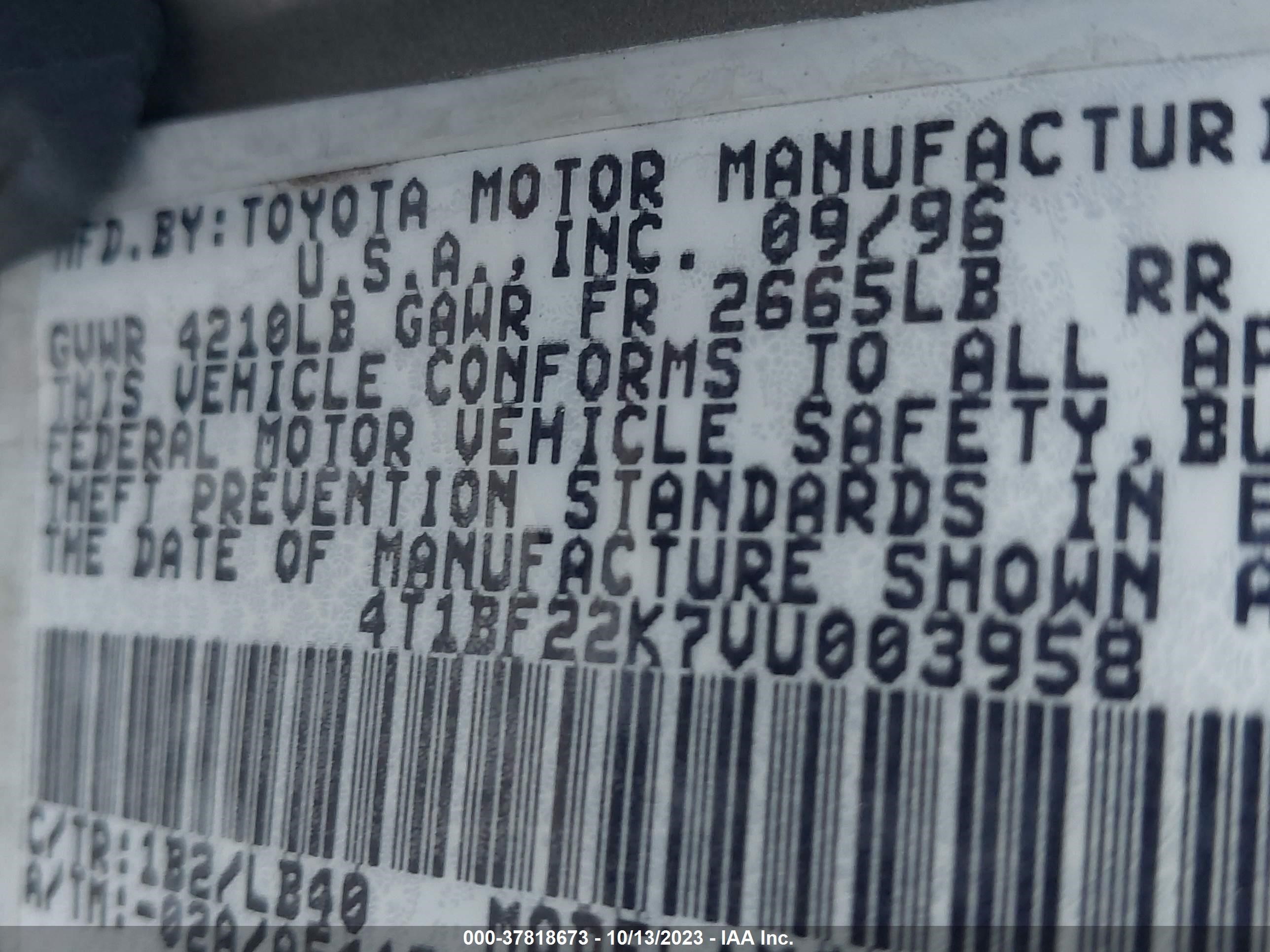 Photo 8 VIN: 4T1BF22K7VU003958 - TOYOTA CAMRY 