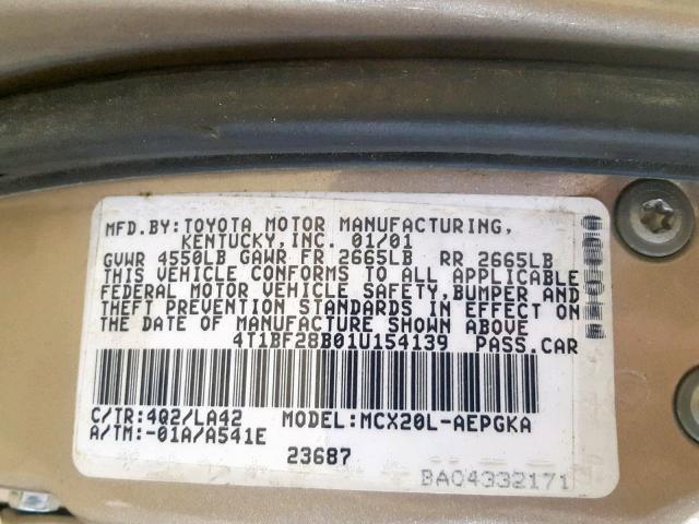 Photo 9 VIN: 4T1BF28B01U154139 - TOYOTA AVALON XL 