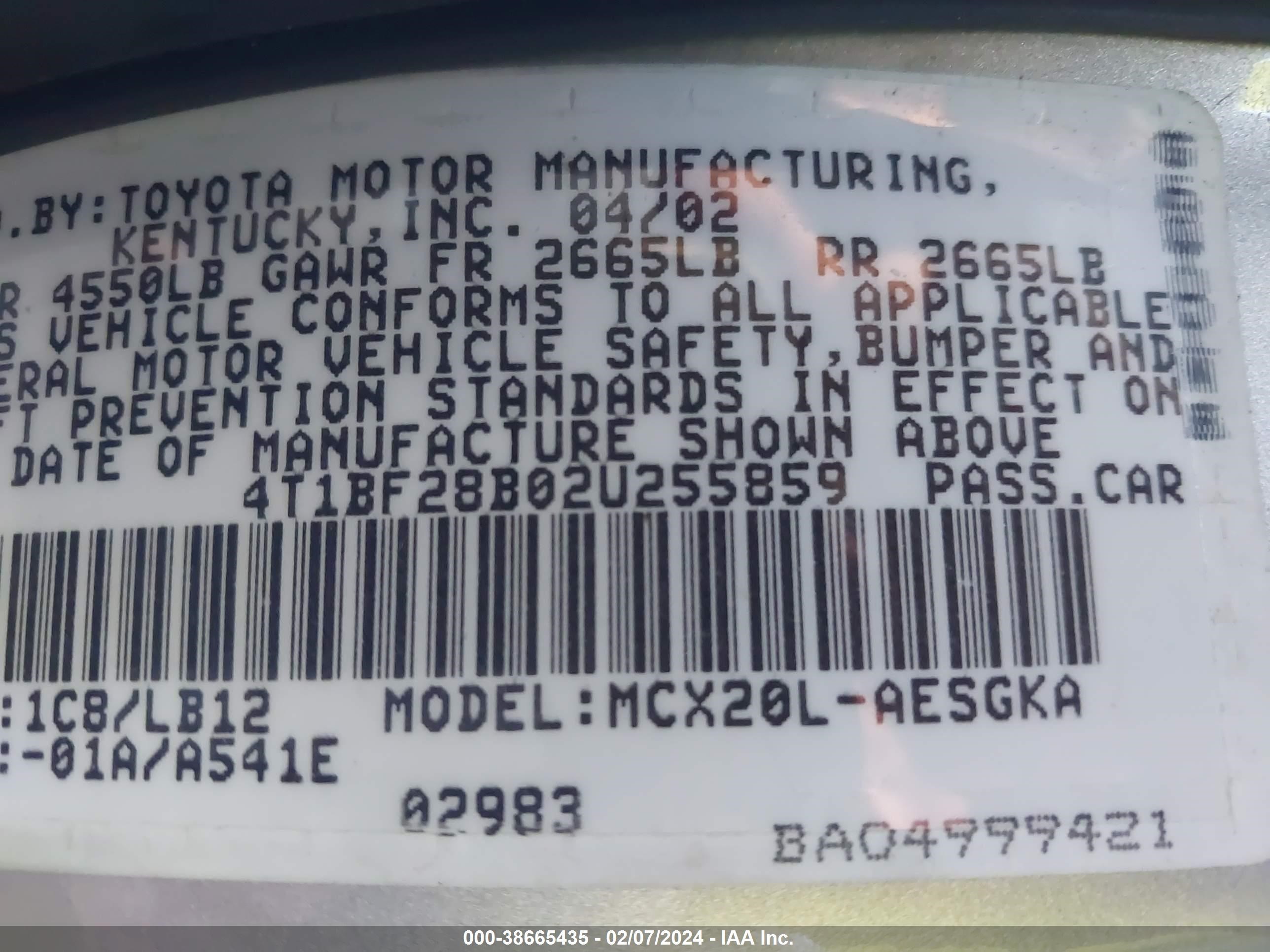 Photo 8 VIN: 4T1BF28B02U255859 - TOYOTA AVALON 