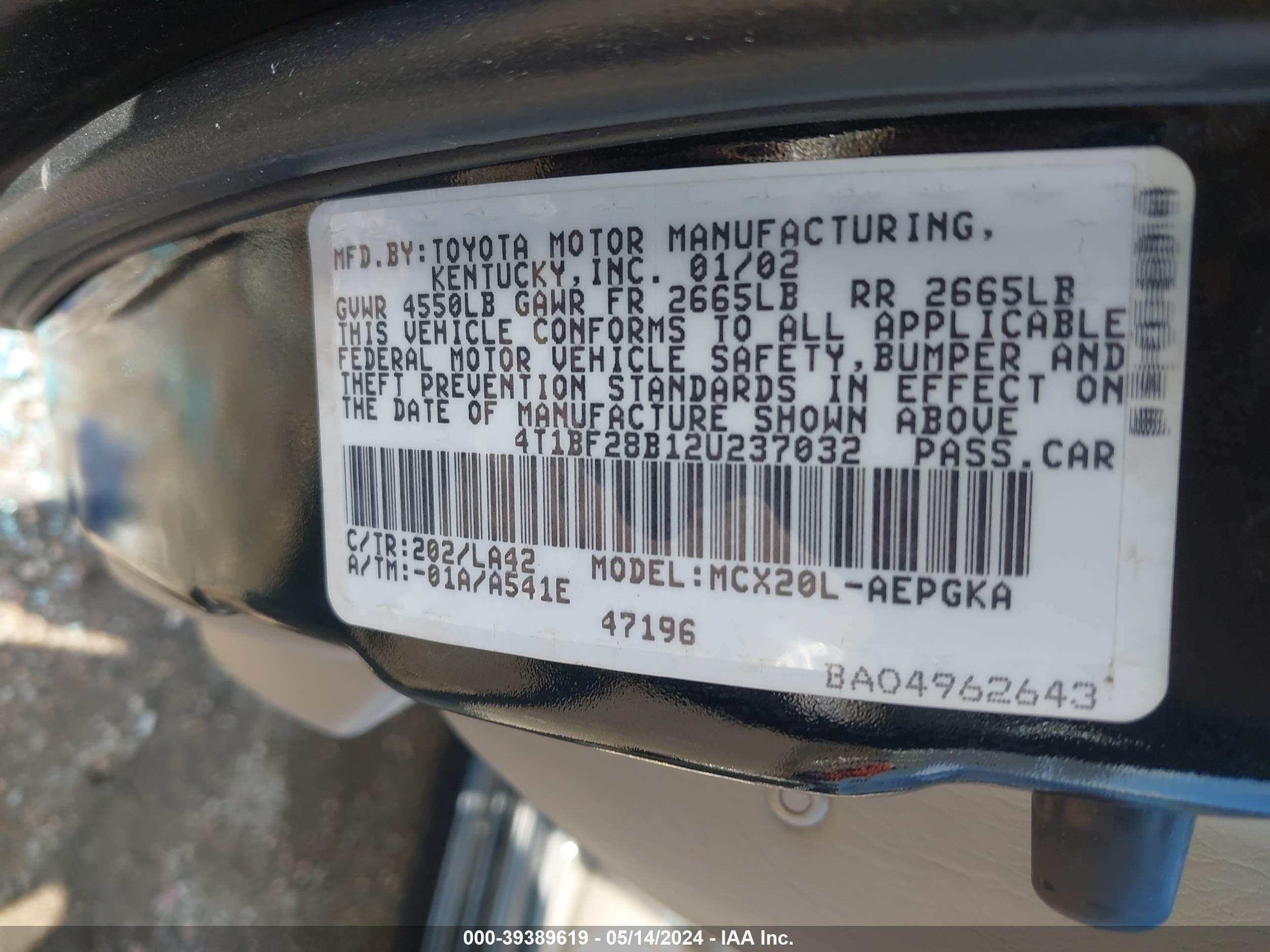 Photo 8 VIN: 4T1BF28B12U237032 - TOYOTA AVALON 