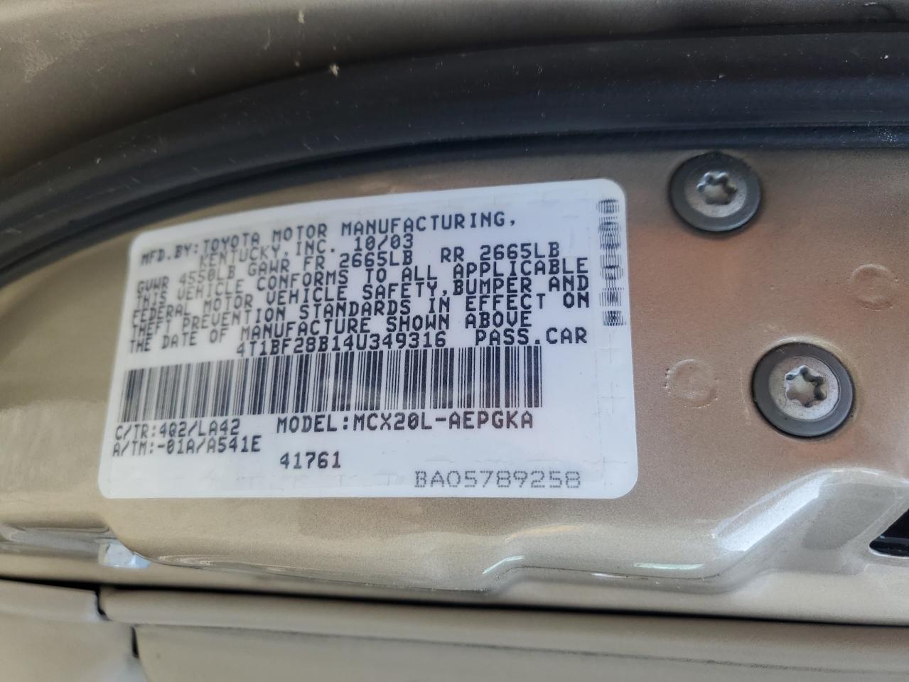 Photo 11 VIN: 4T1BF28B14U349316 - TOYOTA AVALON 