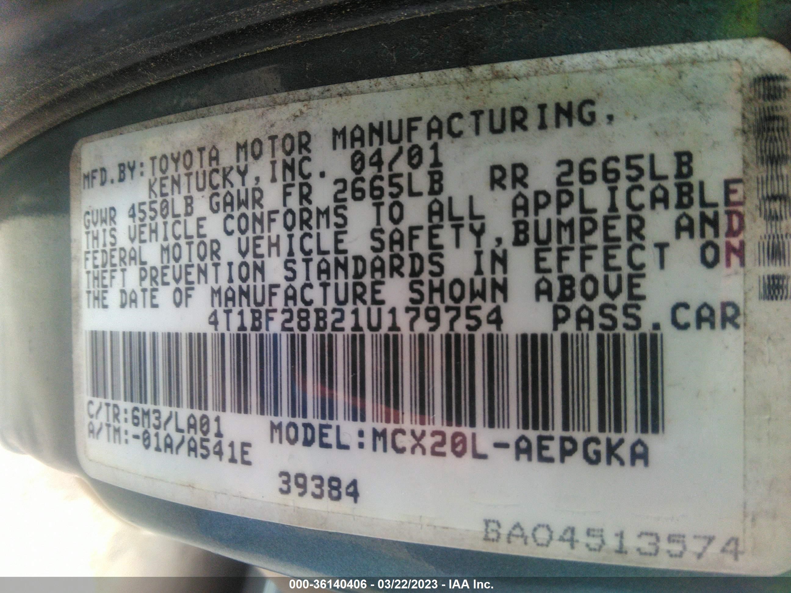 Photo 8 VIN: 4T1BF28B21U179754 - TOYOTA AVALON 