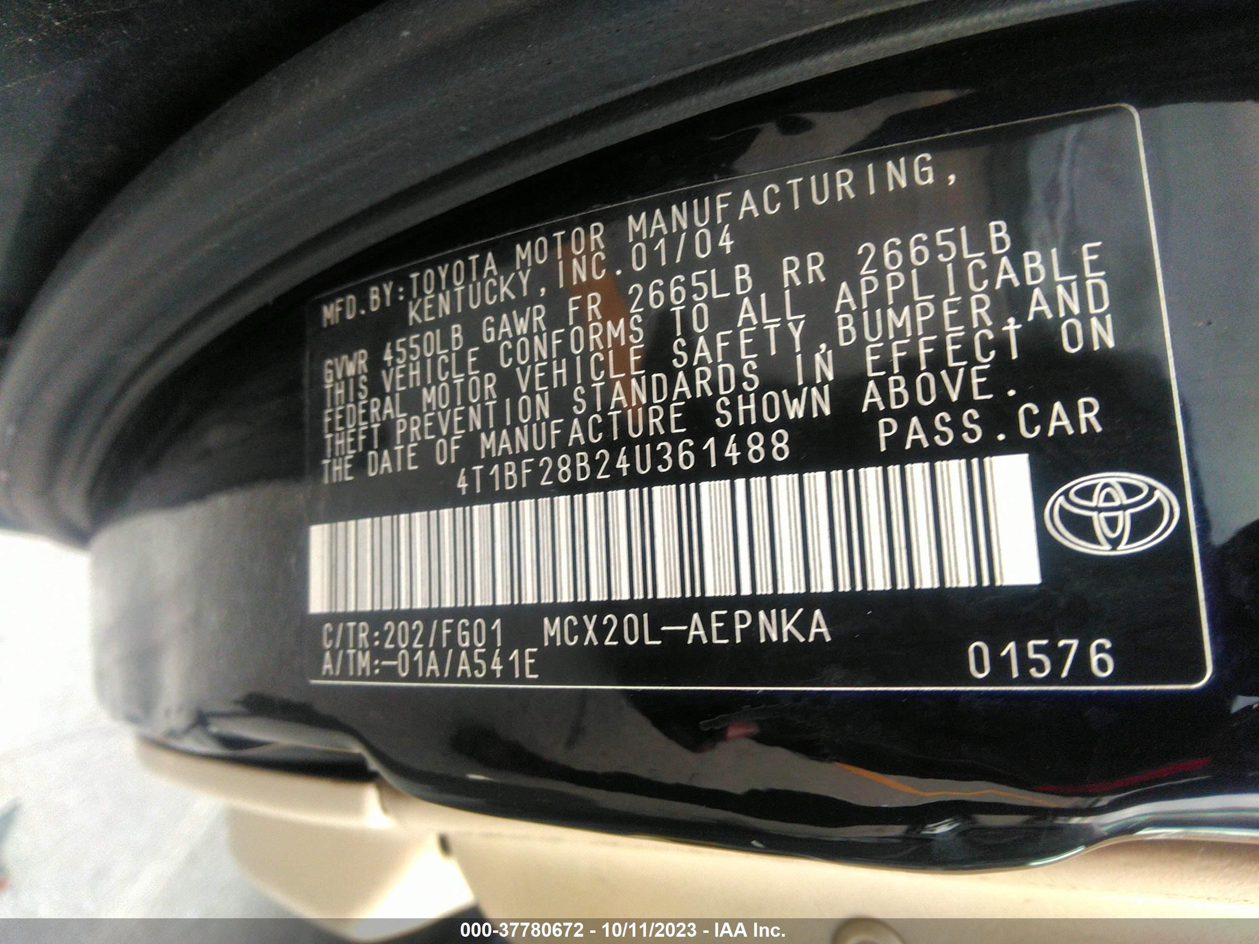 Photo 8 VIN: 4T1BF28B24U361488 - TOYOTA AVALON 