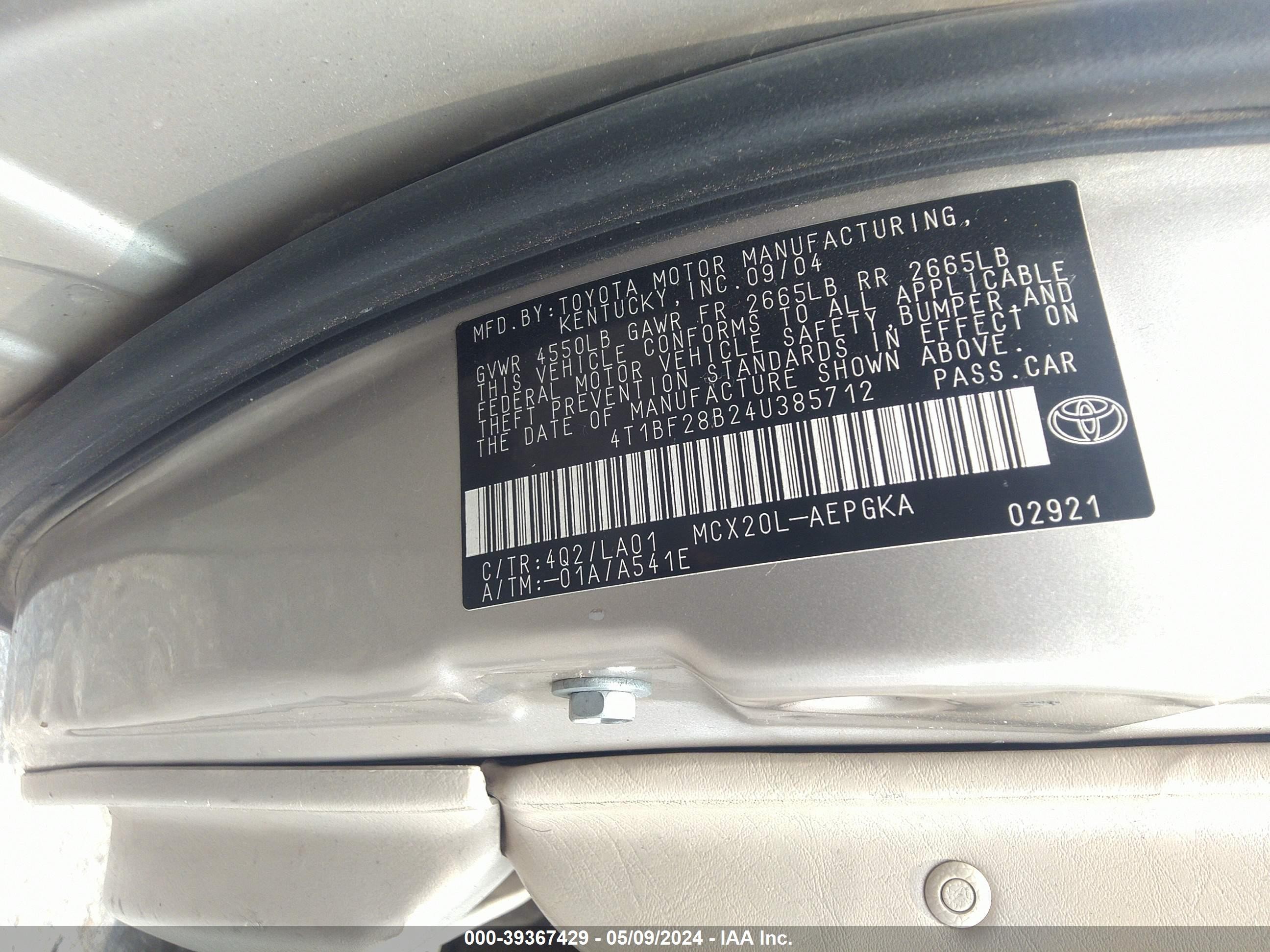 Photo 8 VIN: 4T1BF28B24U385712 - TOYOTA AVALON 