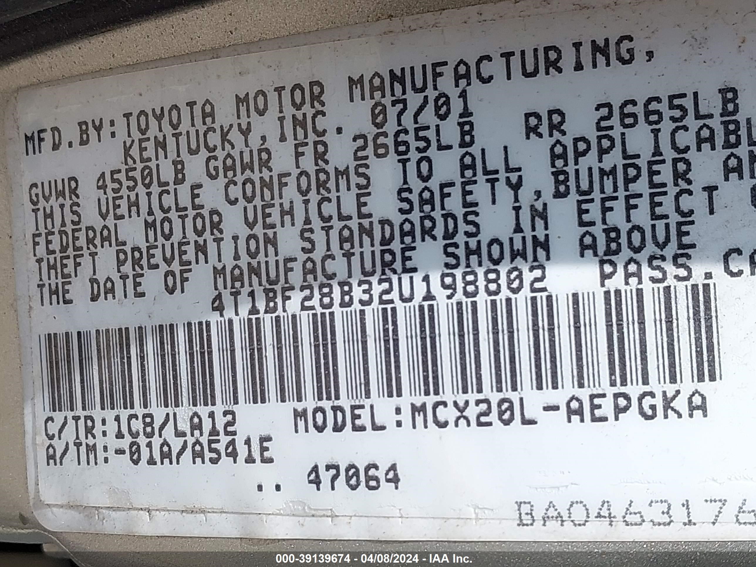 Photo 8 VIN: 4T1BF28B32U198802 - TOYOTA AVALON 