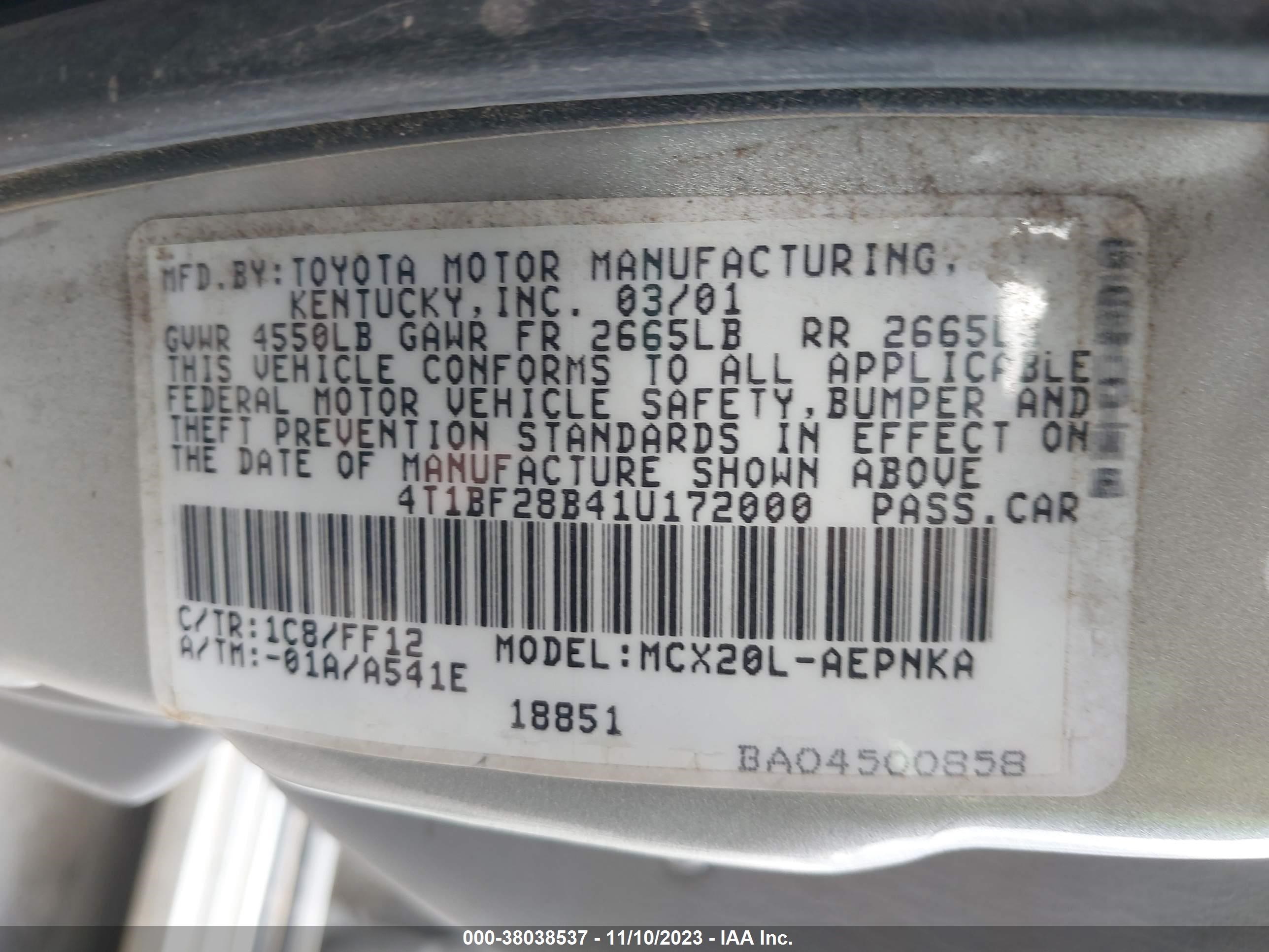 Photo 8 VIN: 4T1BF28B41U172000 - TOYOTA AVALON 