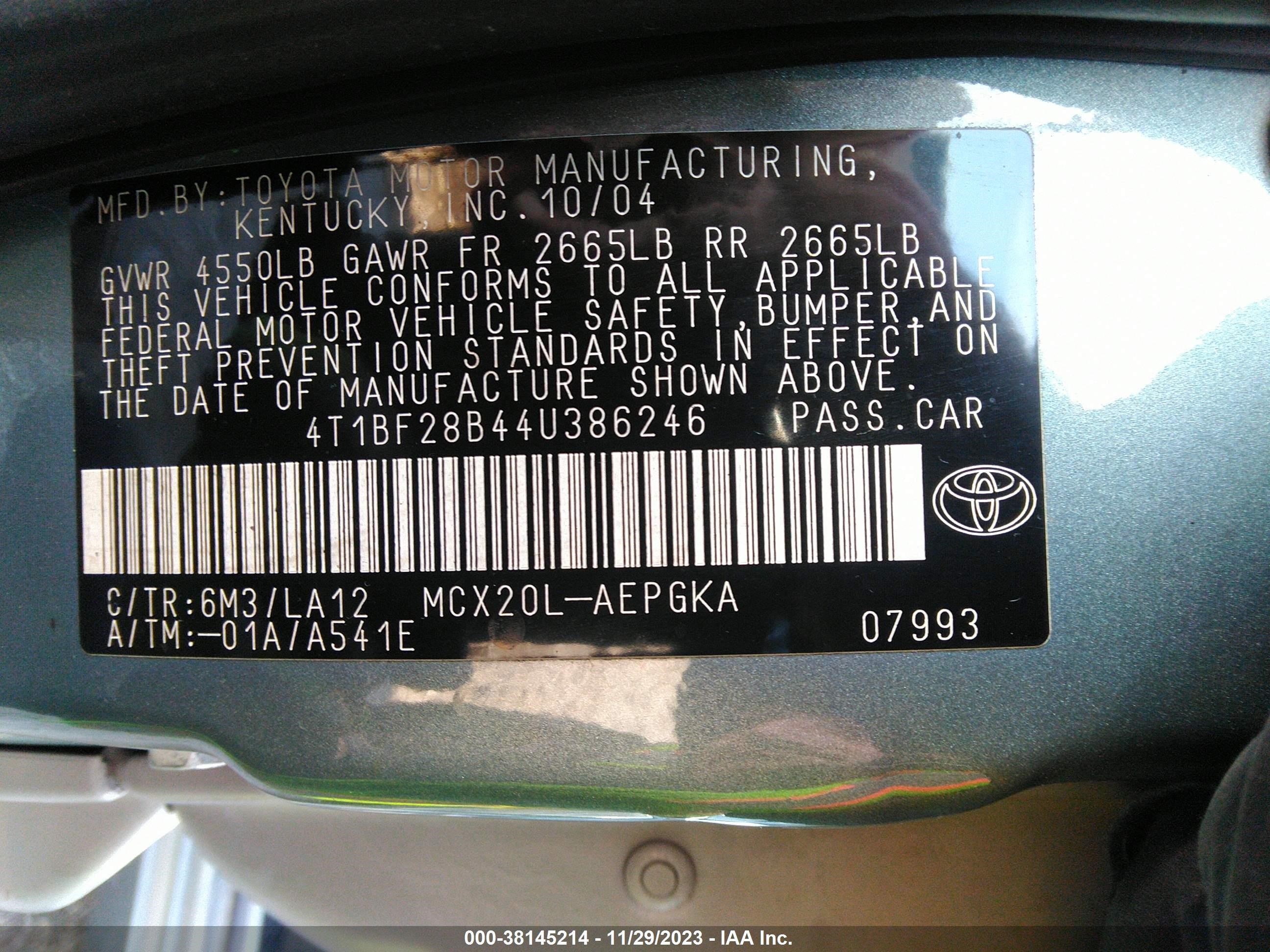 Photo 8 VIN: 4T1BF28B44U386246 - TOYOTA AVALON 