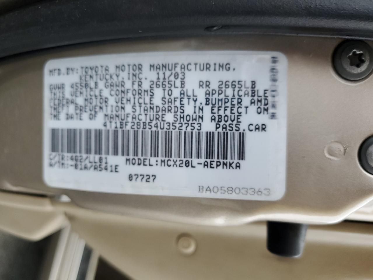 Photo 11 VIN: 4T1BF28B54U352753 - TOYOTA AVALON 