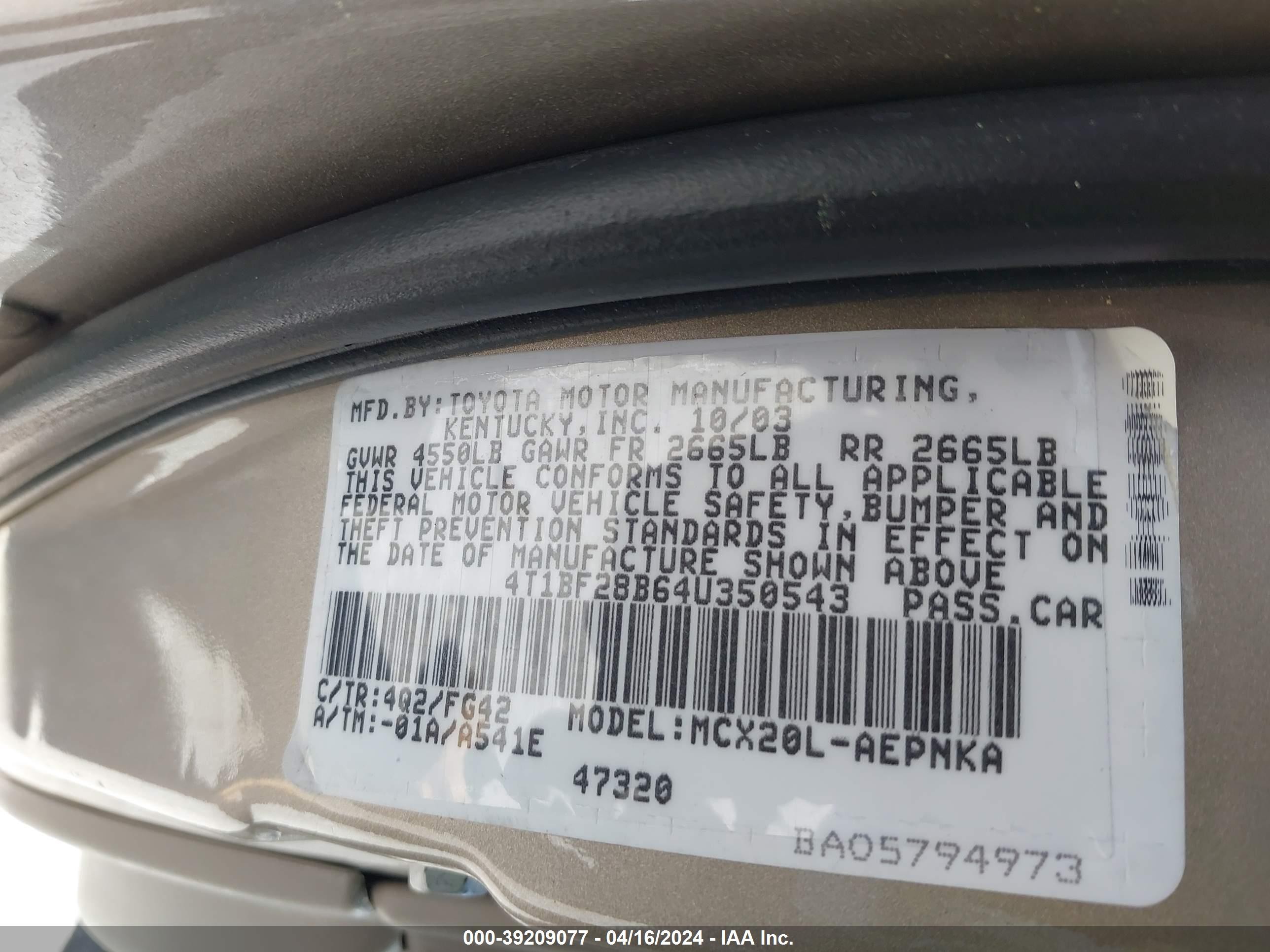 Photo 8 VIN: 4T1BF28B64U350543 - TOYOTA AVALON 