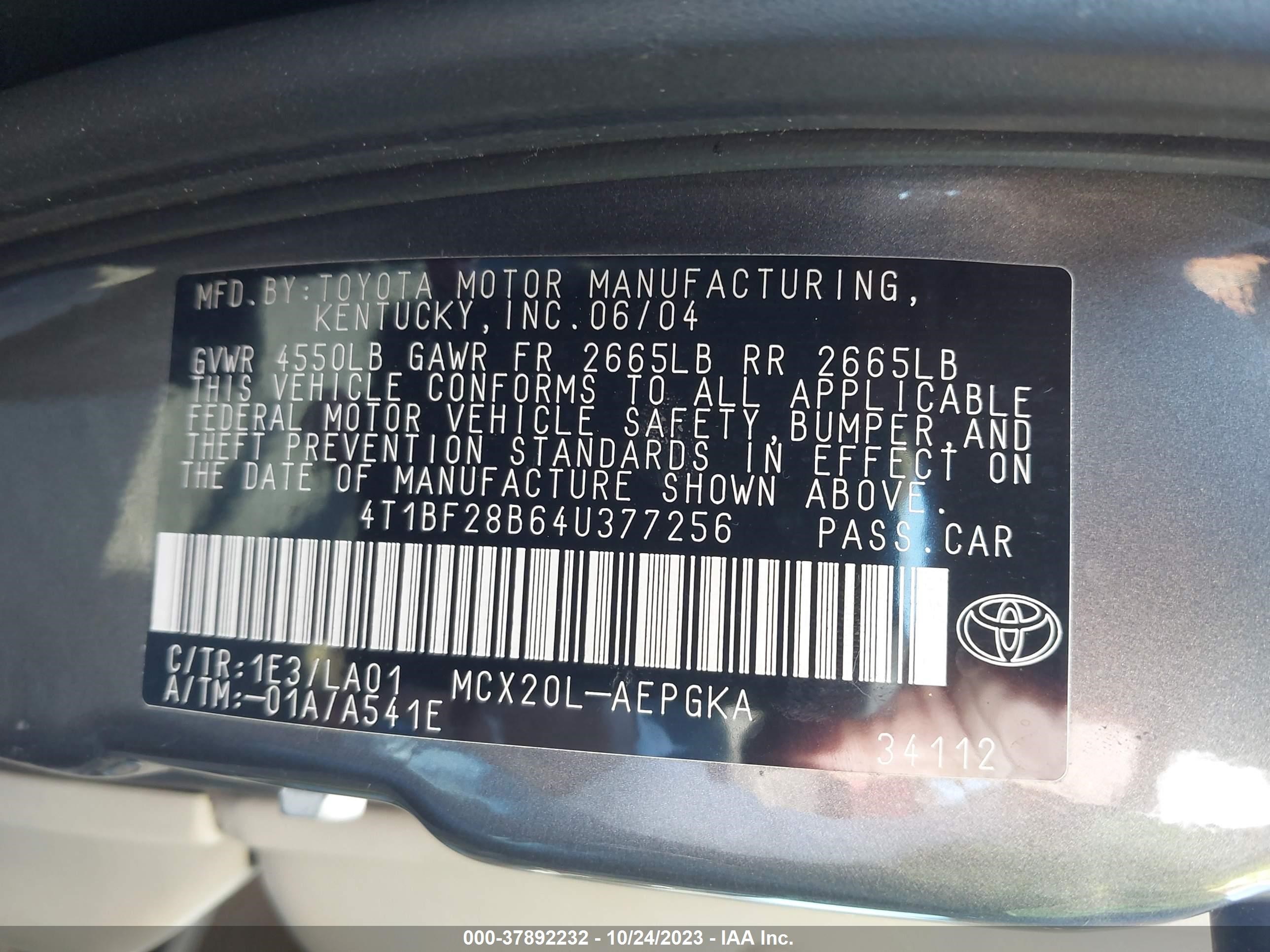 Photo 8 VIN: 4T1BF28B64U377256 - TOYOTA AVALON 