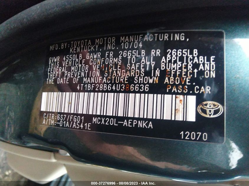 Photo 8 VIN: 4T1BF28B64U386636 - TOYOTA AVALON 