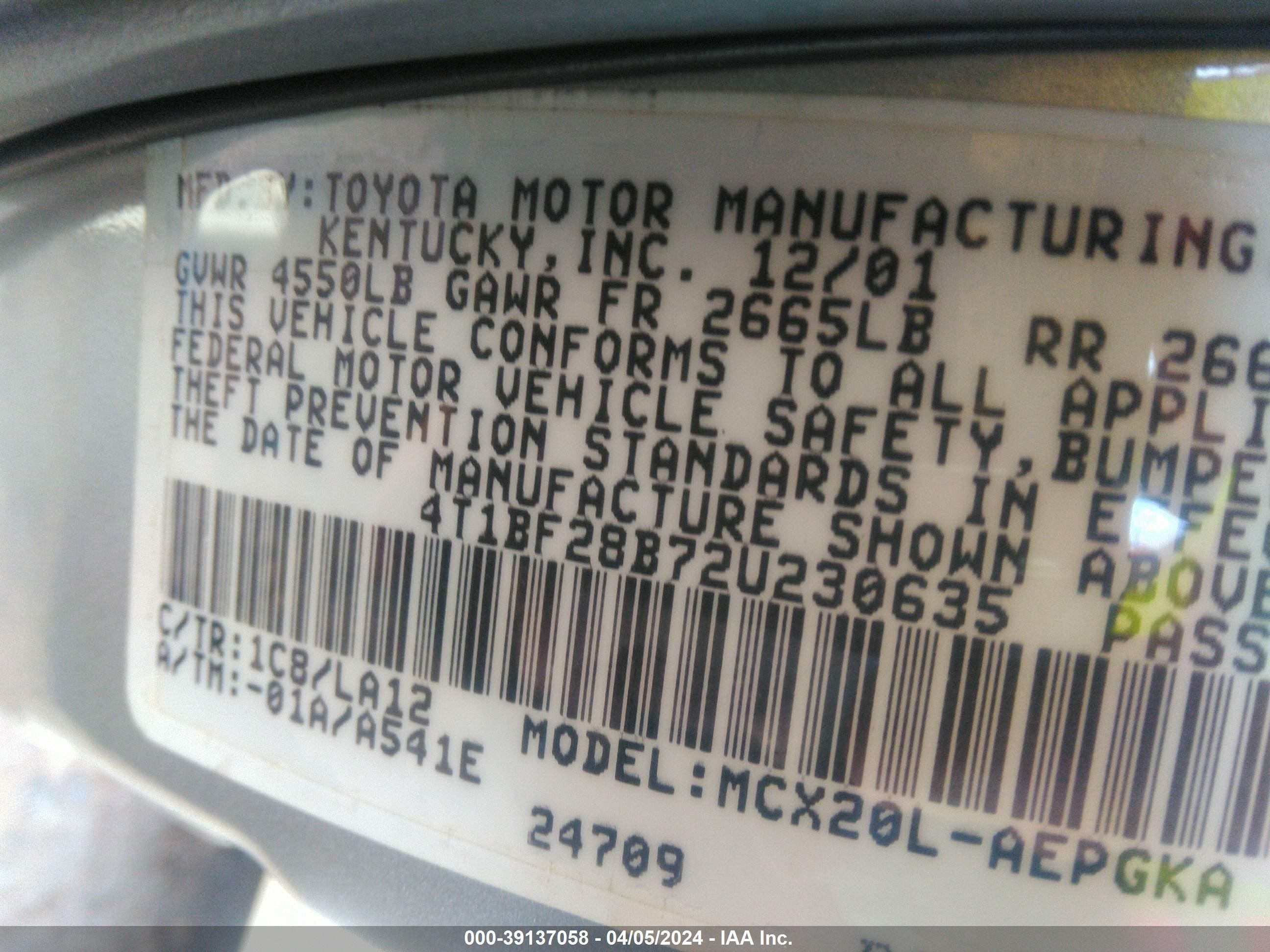 Photo 8 VIN: 4T1BF28B72U230635 - TOYOTA AVALON 