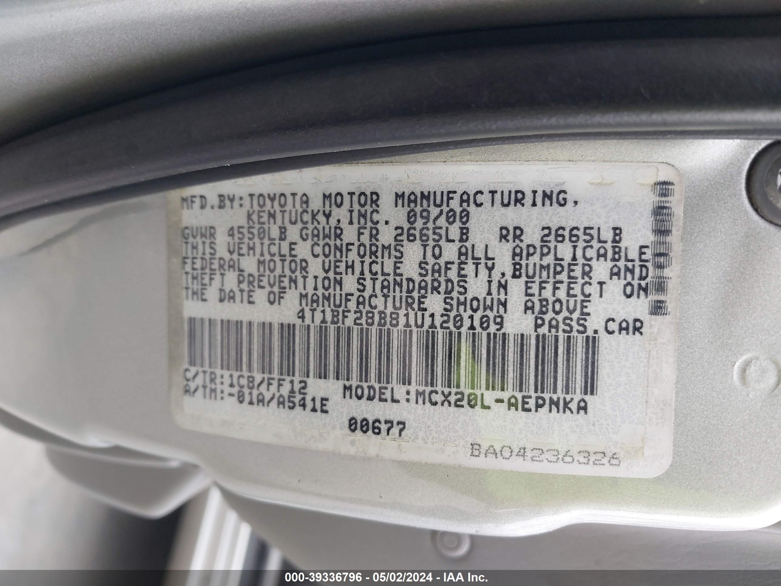 Photo 8 VIN: 4T1BF28B81U120109 - TOYOTA AVALON 