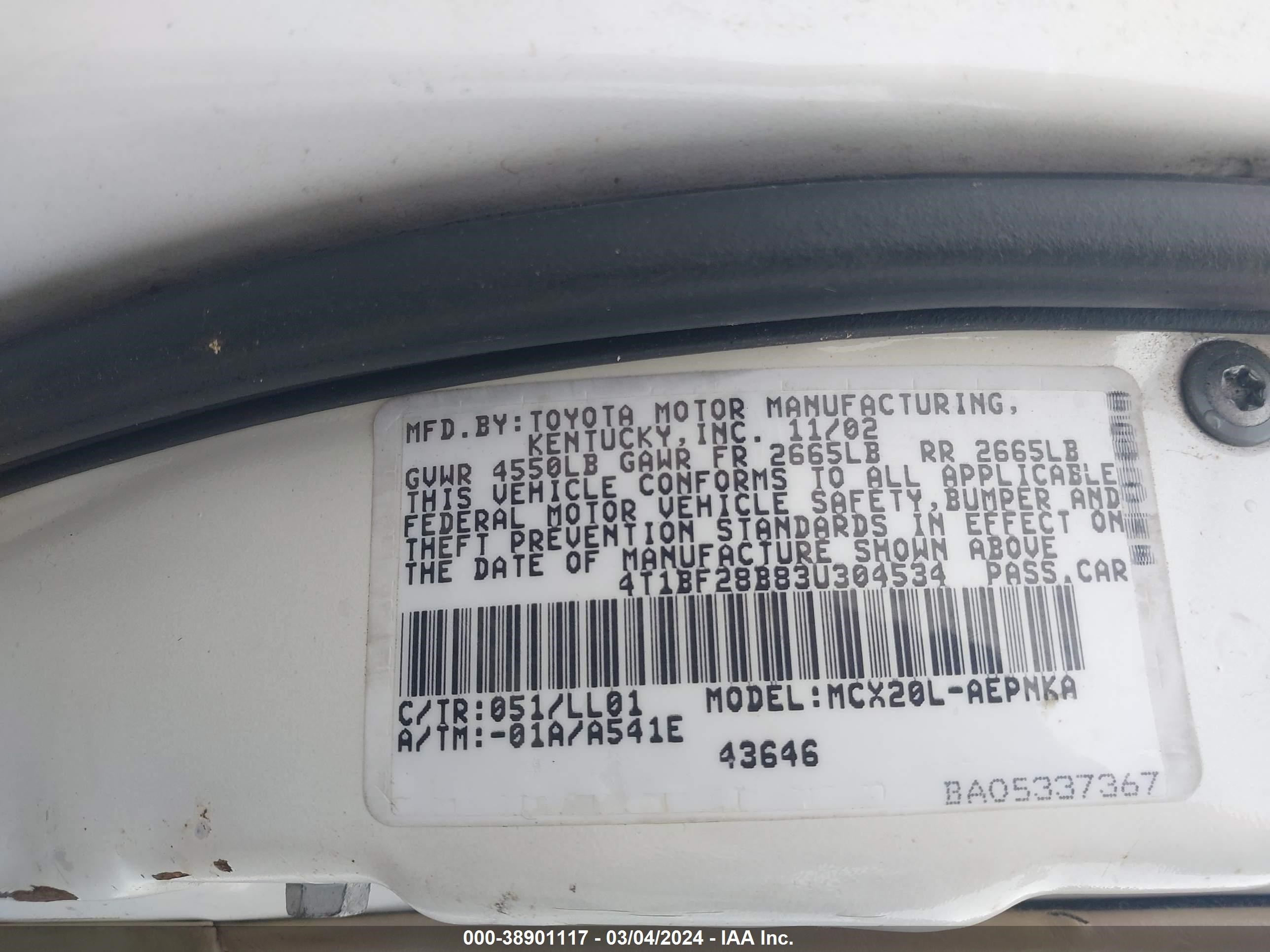 Photo 8 VIN: 4T1BF28B83U304534 - TOYOTA AVALON 