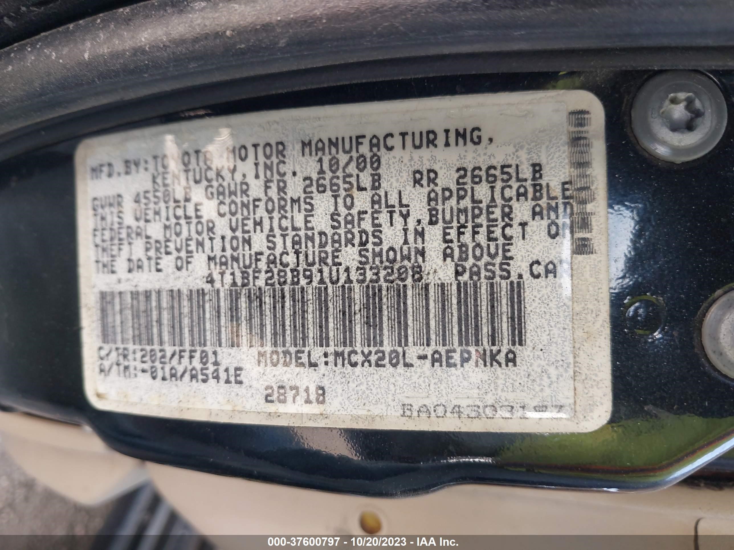 Photo 8 VIN: 4T1BF28B91U133208 - TOYOTA AVALON 