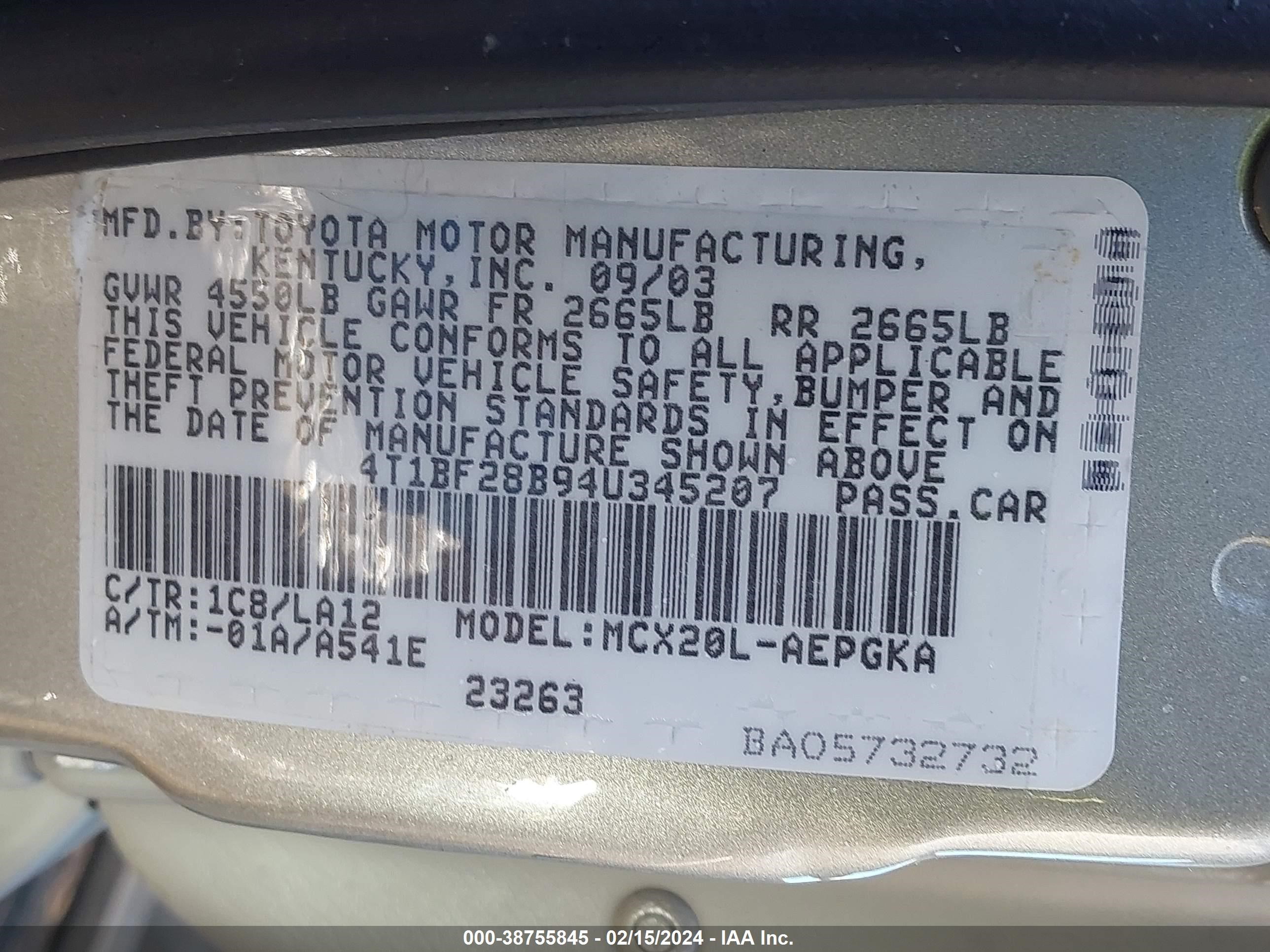 Photo 8 VIN: 4T1BF28B94U345207 - TOYOTA AVALON 