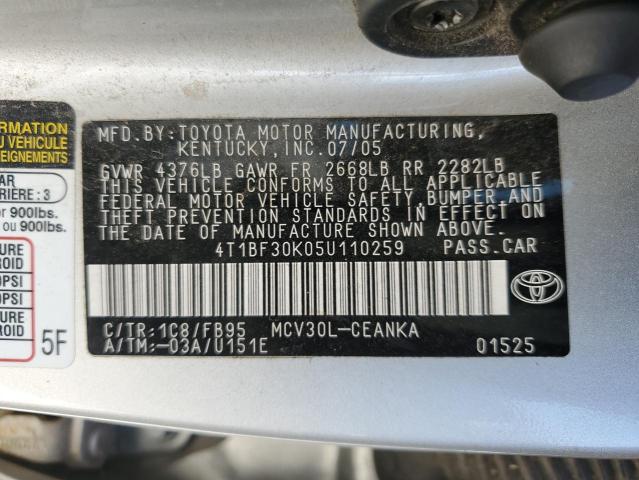 Photo 11 VIN: 4T1BF30K05U110259 - TOYOTA CAMRY LE 