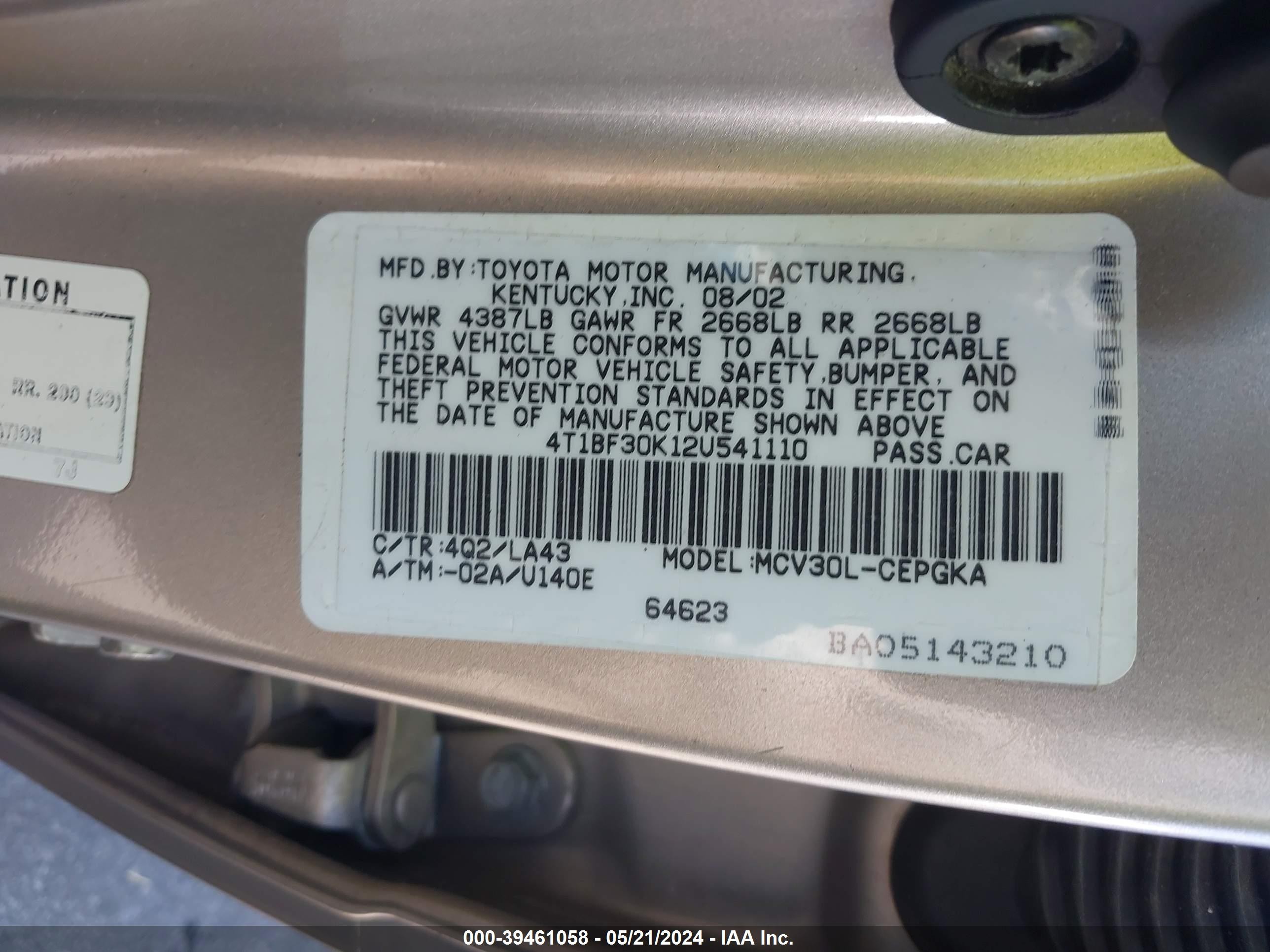 Photo 8 VIN: 4T1BF30K12U541110 - TOYOTA CAMRY 