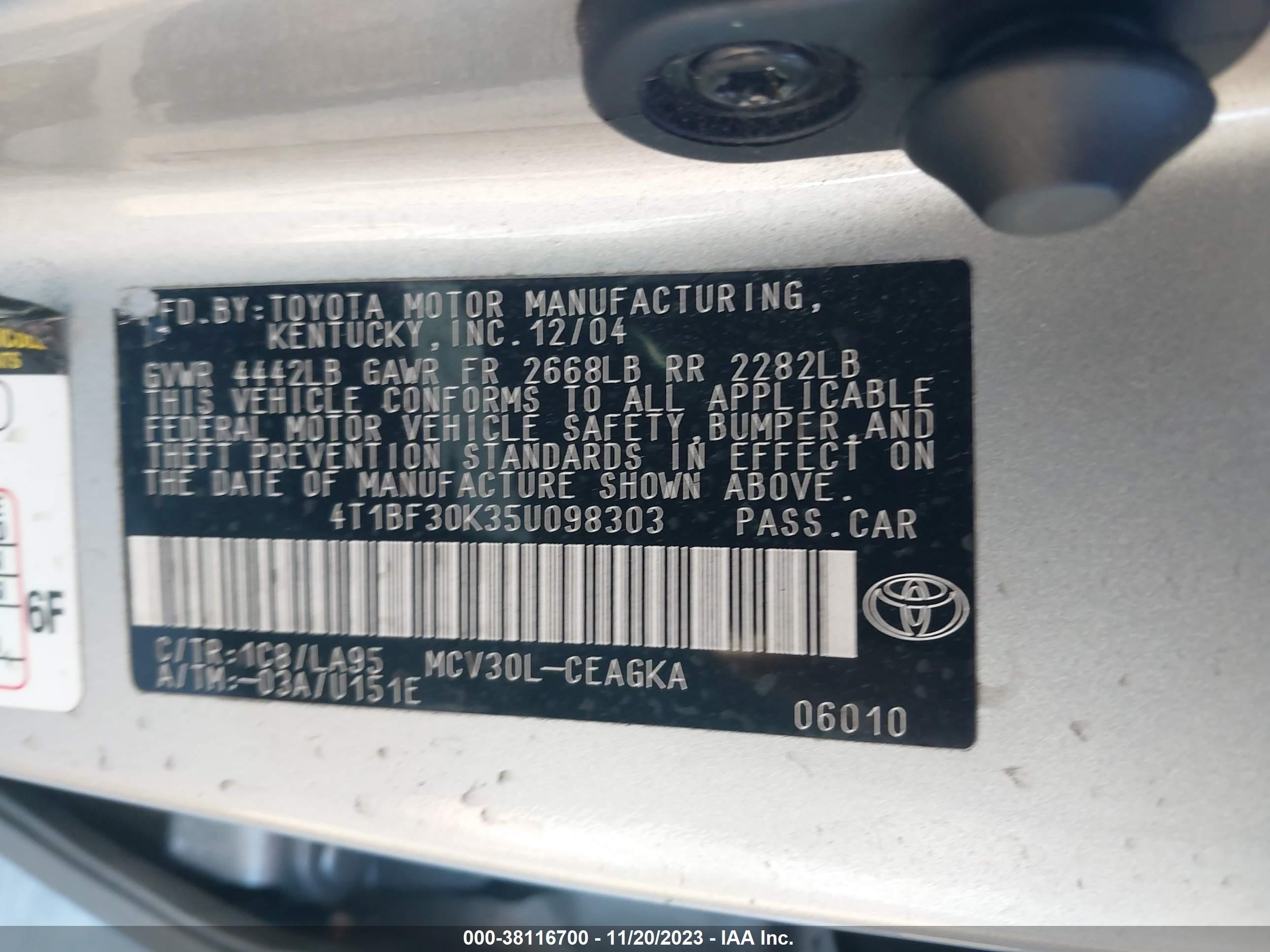 Photo 8 VIN: 4T1BF30K35U098303 - TOYOTA CAMRY 