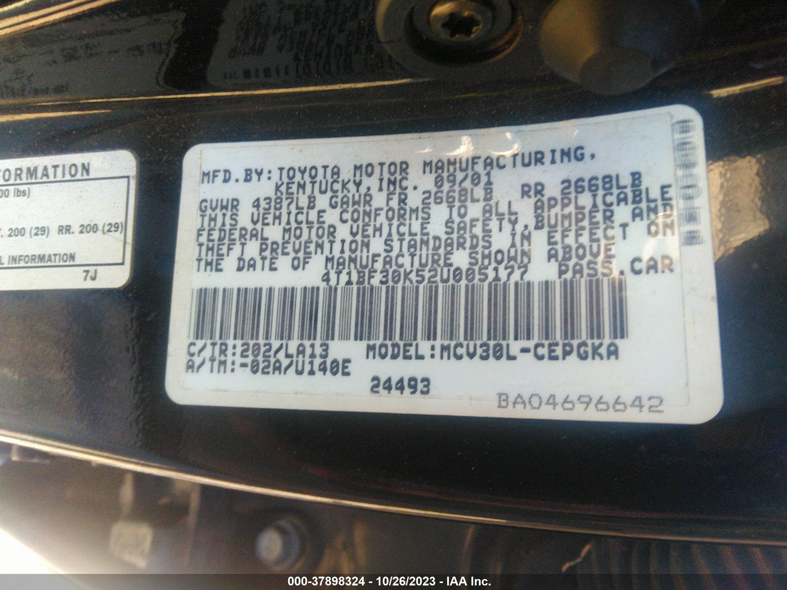 Photo 8 VIN: 4T1BF30K52U005177 - TOYOTA CAMRY 