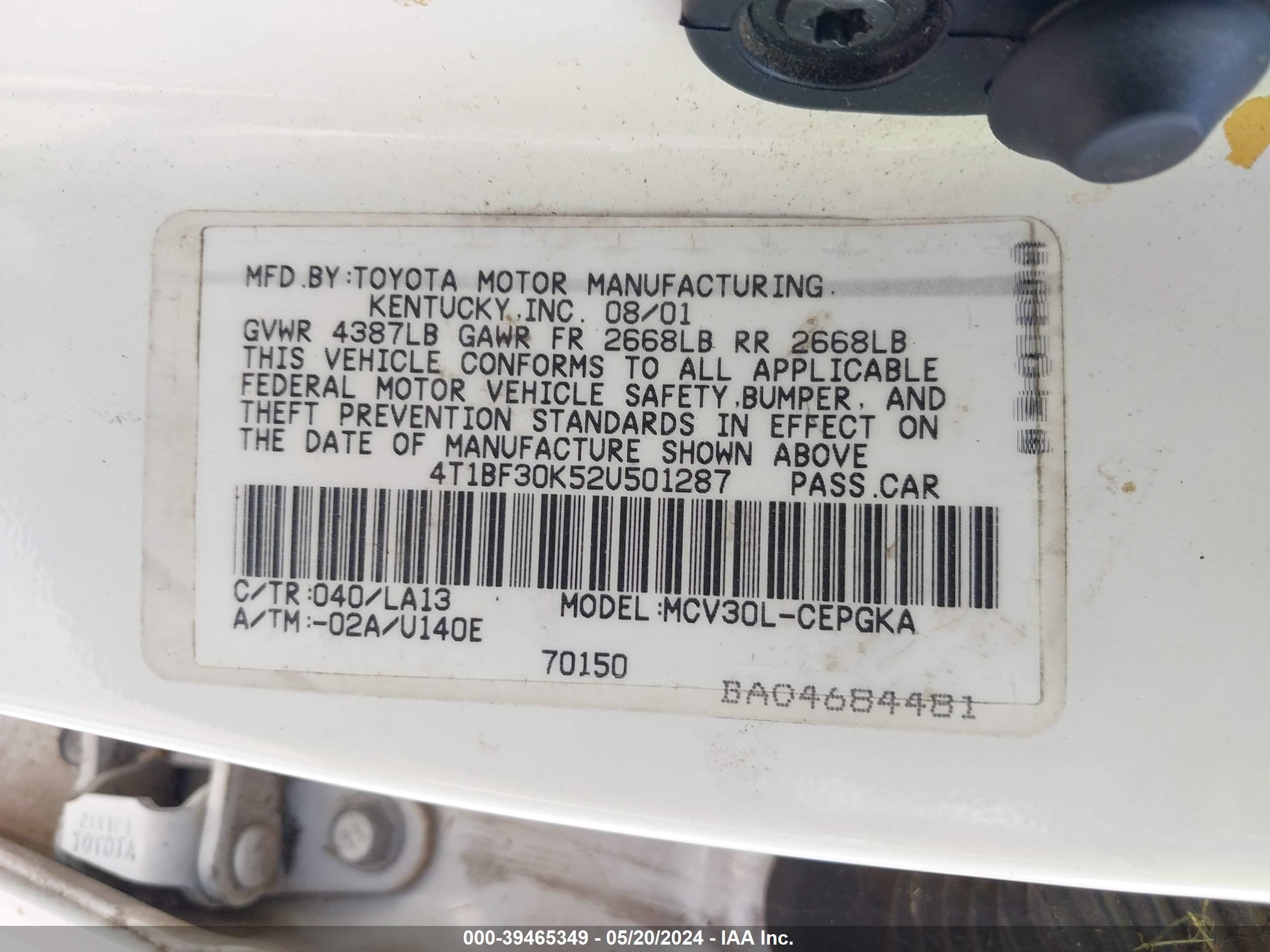 Photo 8 VIN: 4T1BF30K52U501287 - TOYOTA CAMRY 