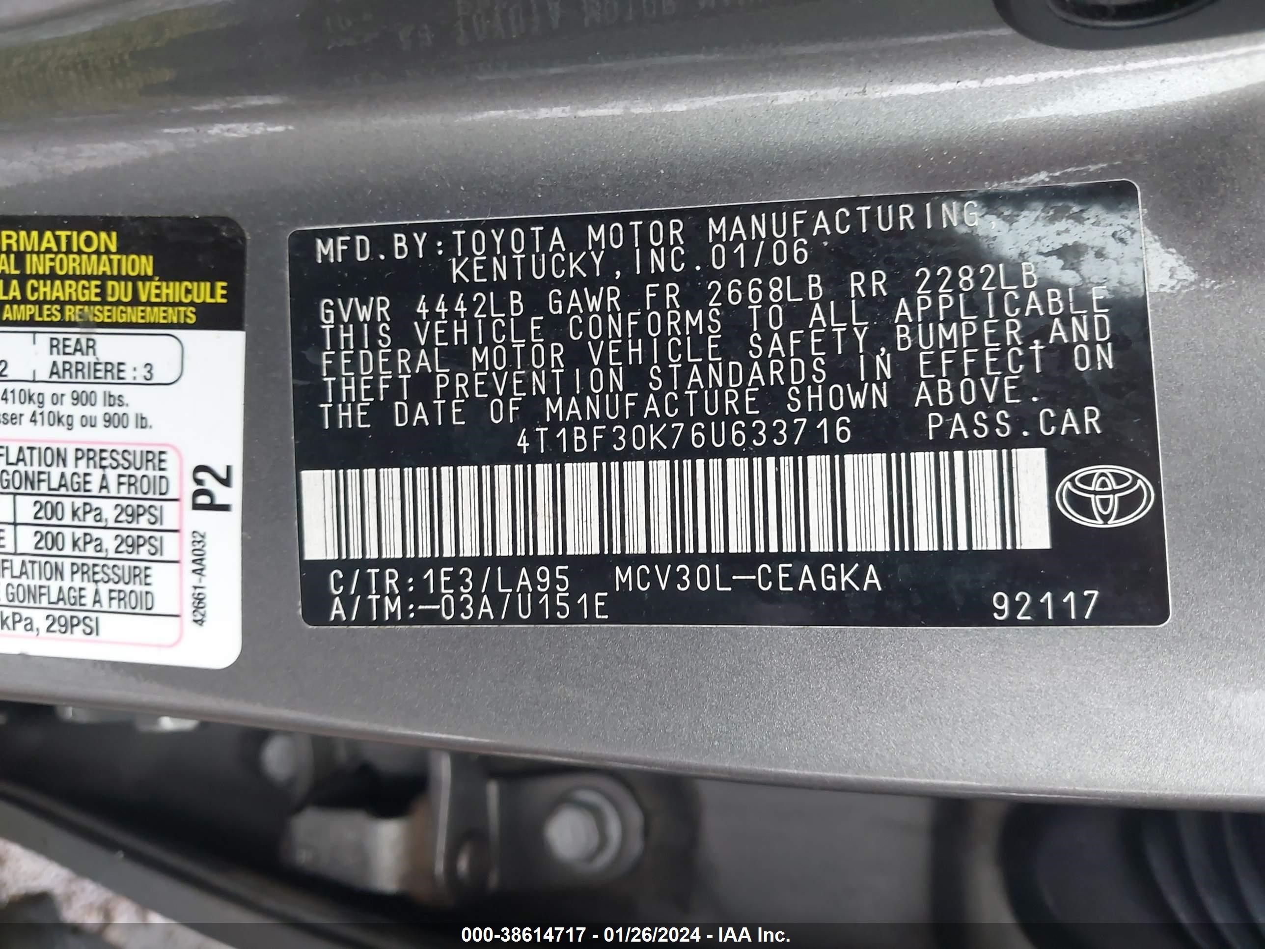 Photo 8 VIN: 4T1BF30K76U633716 - TOYOTA CAMRY 