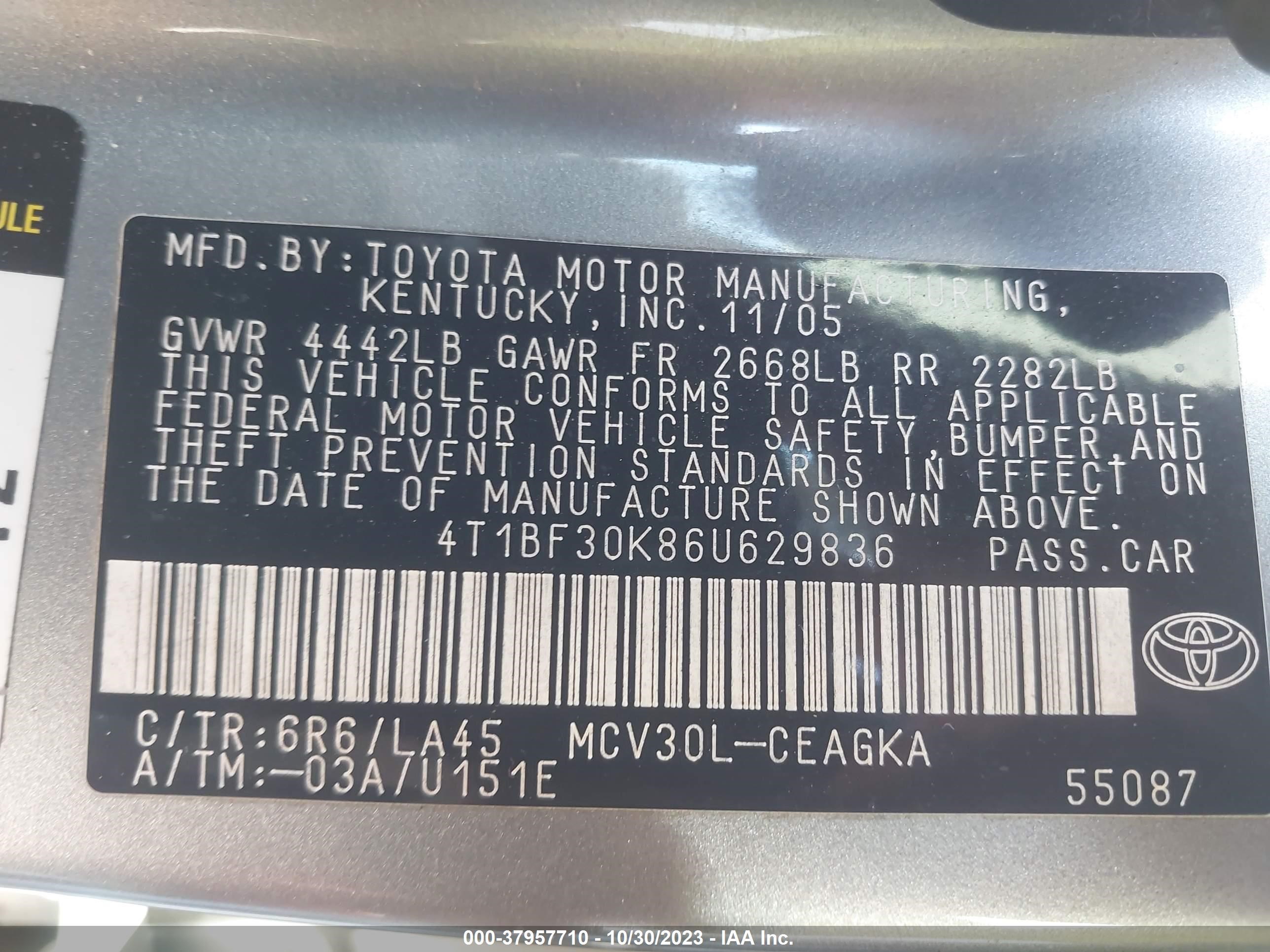 Photo 8 VIN: 4T1BF30K86U629836 - TOYOTA CAMRY 