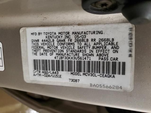 Photo 11 VIN: 4T1BF30KX3U561471 - TOYOTA CAMRY LE 