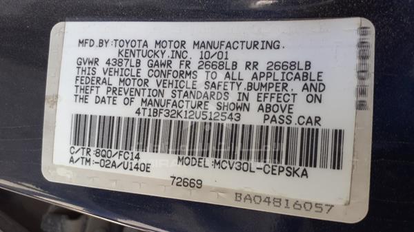 Photo 1 VIN: 4T1BF32K12U512543 - TOYOTA CAMRY 