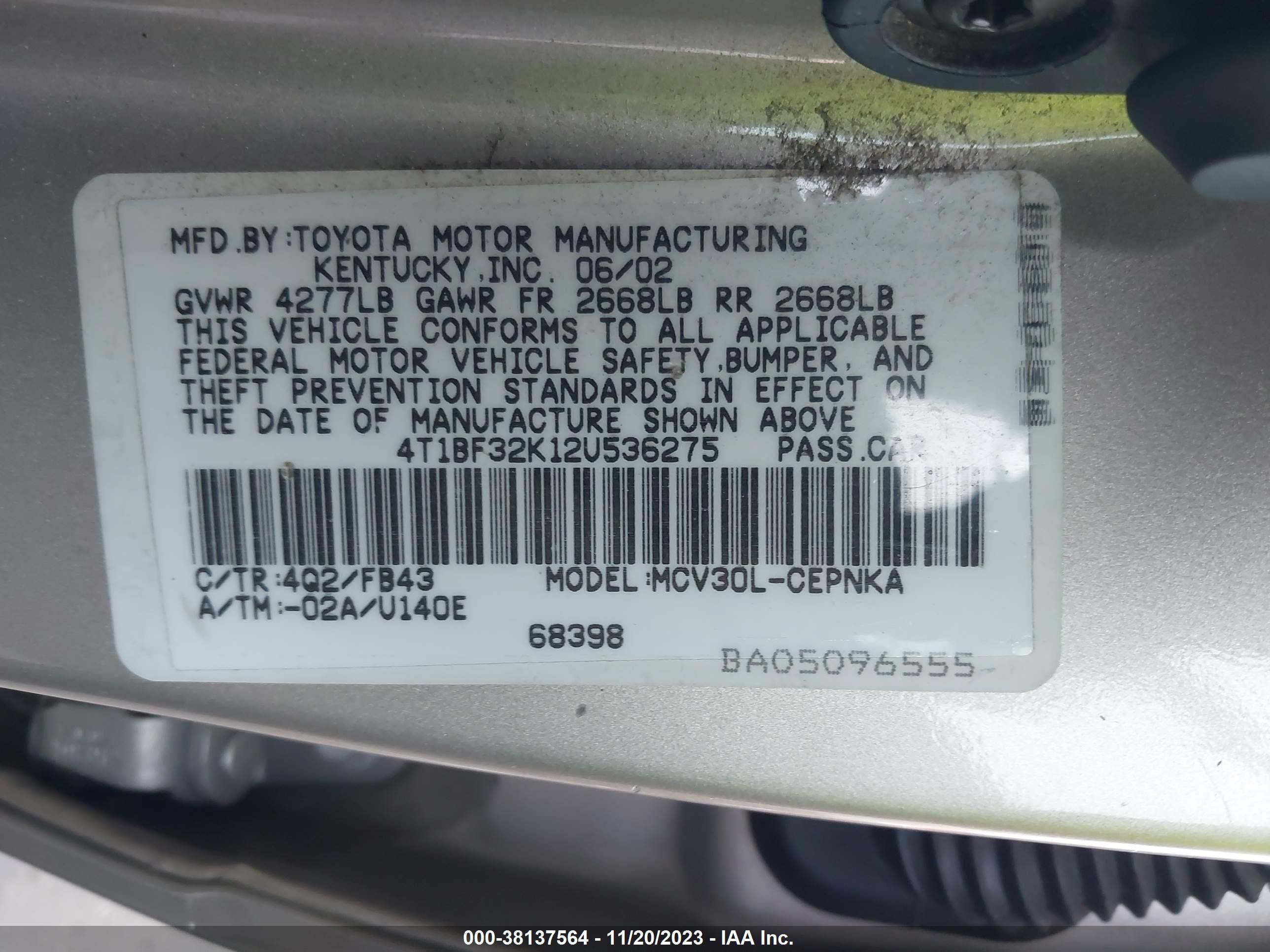 Photo 8 VIN: 4T1BF32K12U536275 - TOYOTA CAMRY 