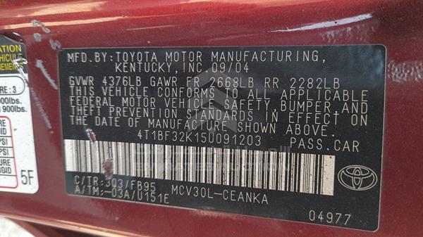 Photo 2 VIN: 4T1BF32K15U091203 - TOYOTA CAMRY 