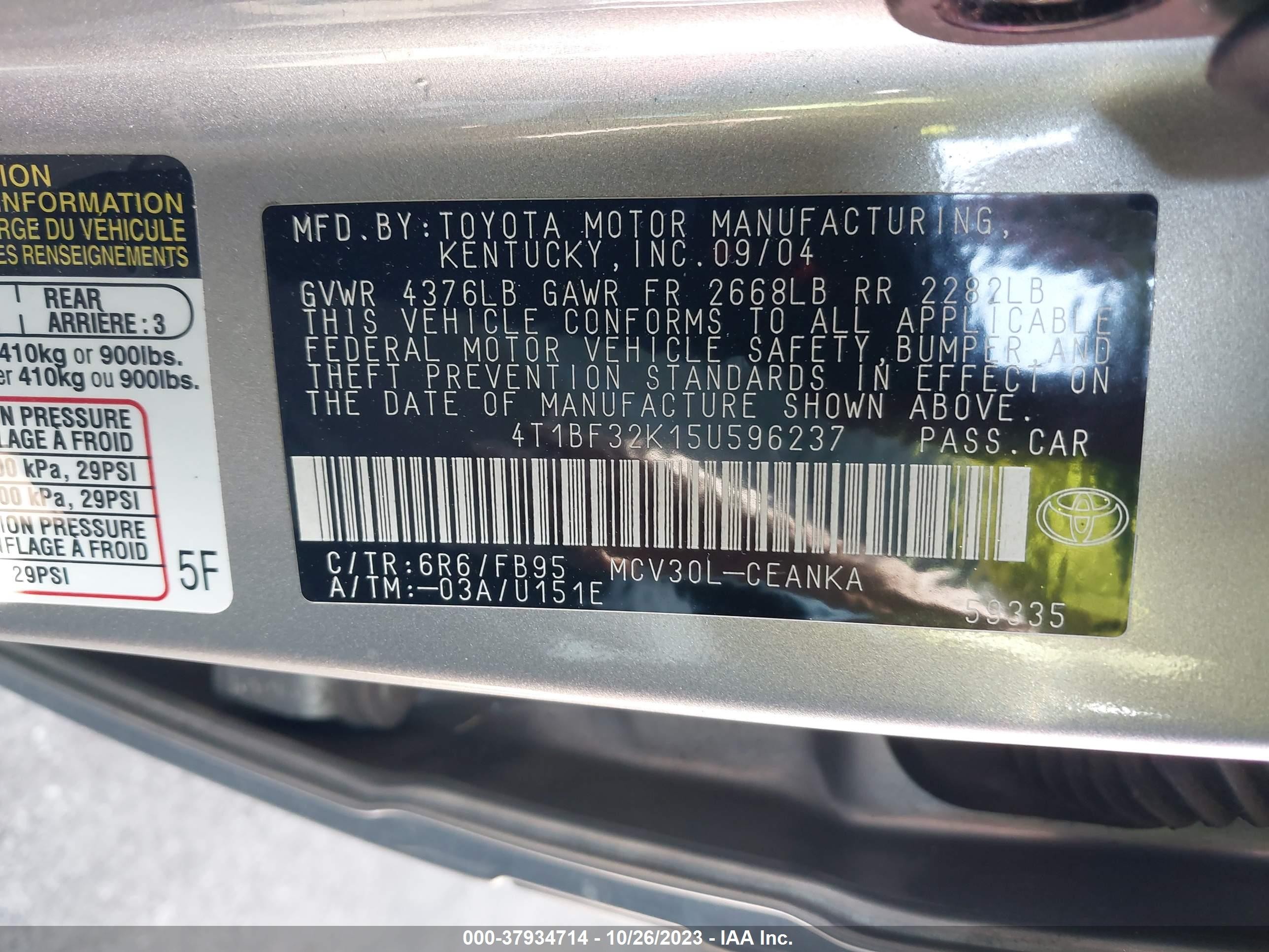 Photo 8 VIN: 4T1BF32K15U596237 - TOYOTA CAMRY 